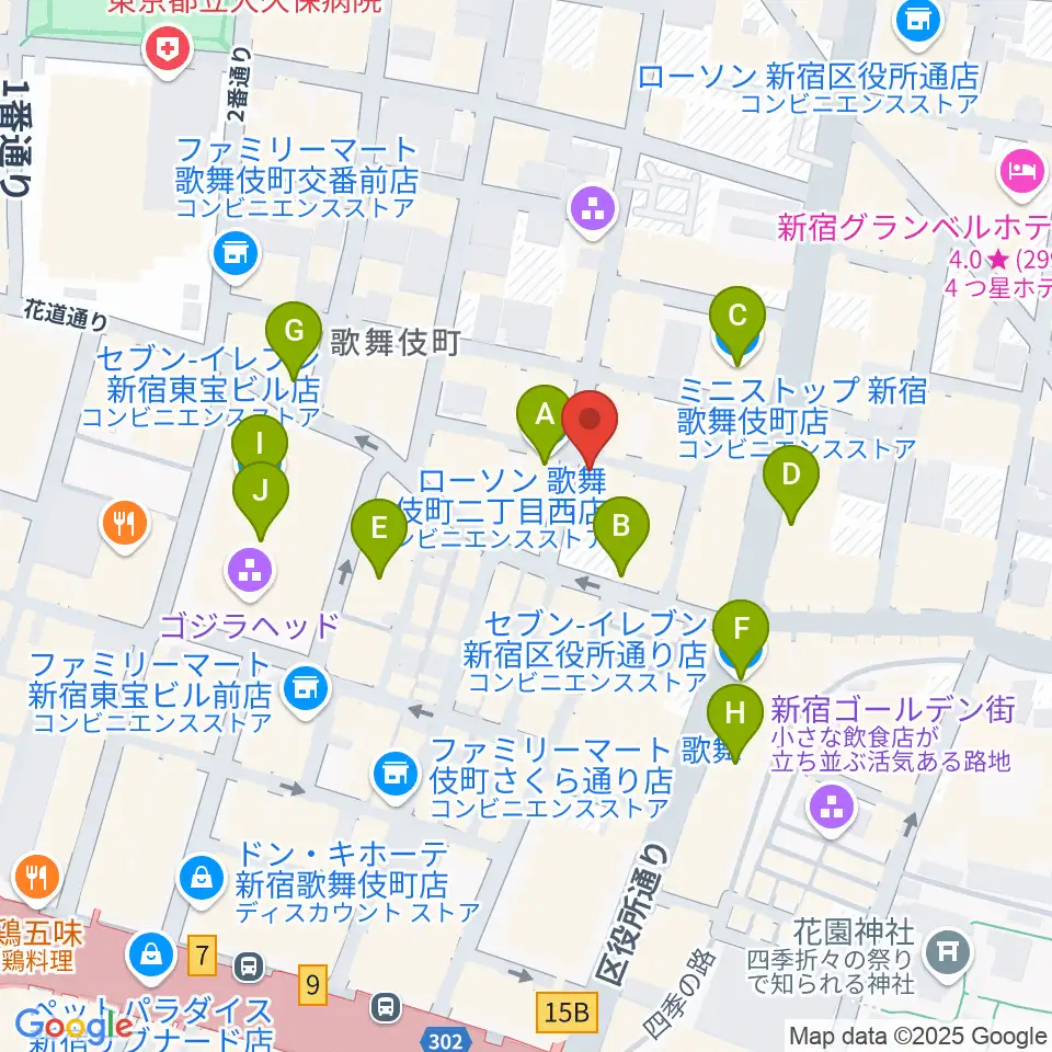 新宿club SCIENCE周辺のコンビニエンスストア一覧地図