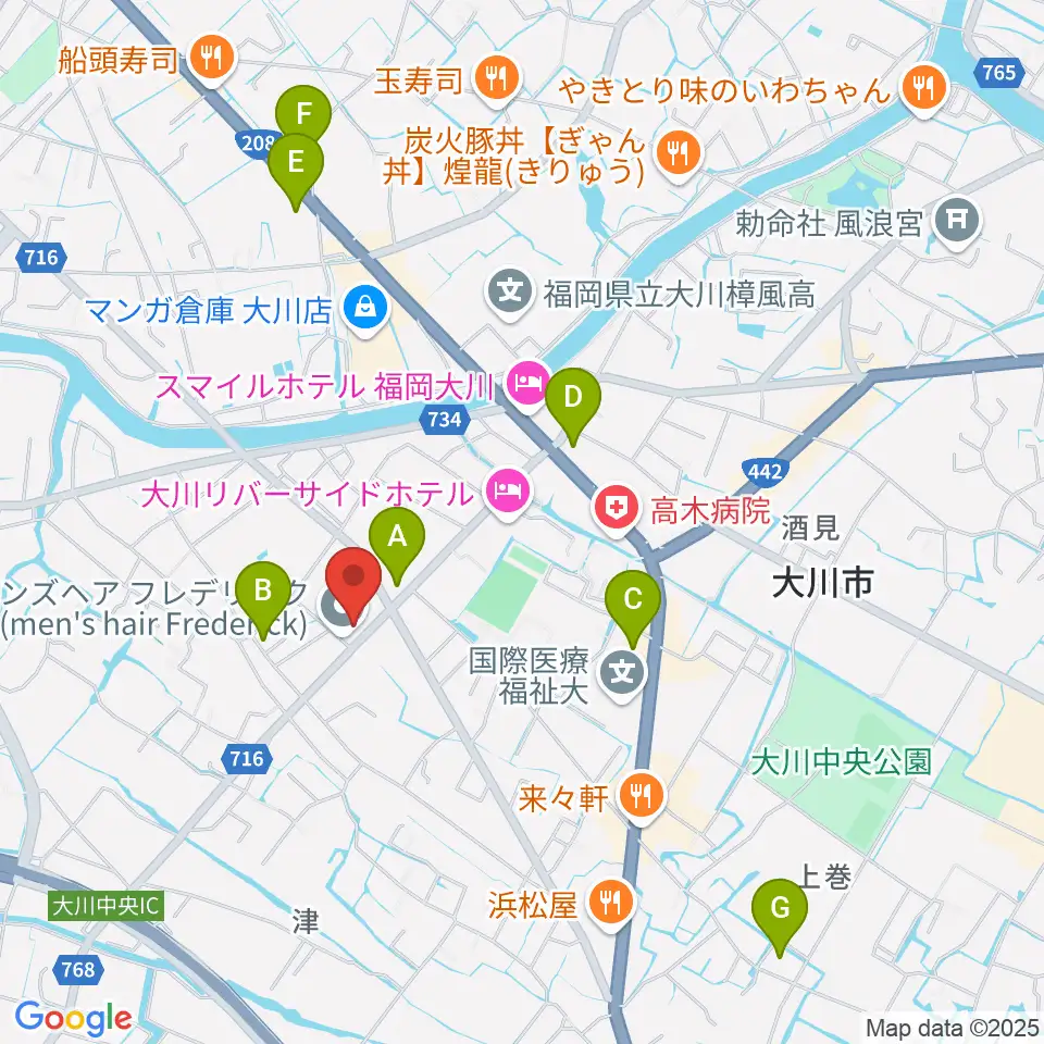 大川ヴィラ・ベルディホール周辺のコンビニエンスストア一覧地図