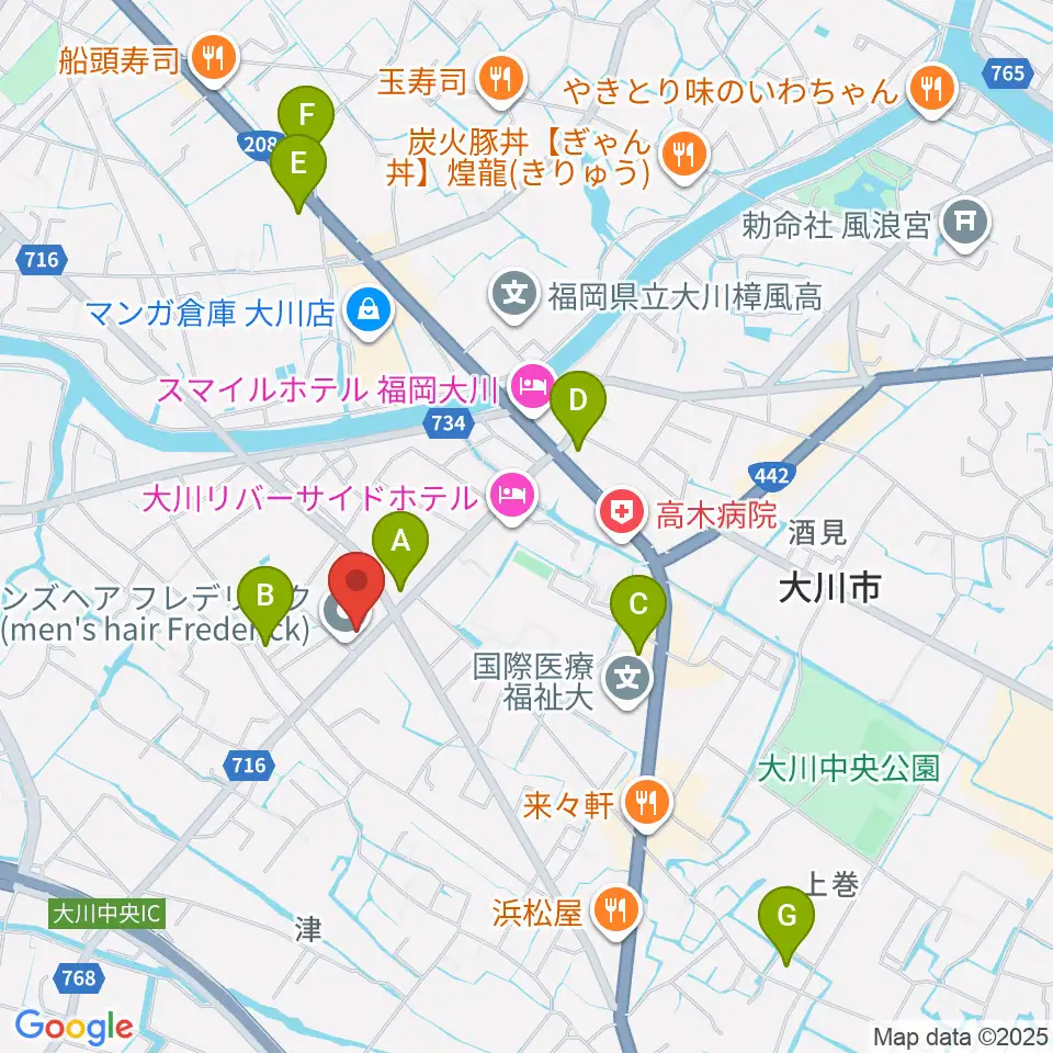 大川ヴィラ・ベルディホール周辺のコンビニエンスストア一覧地図