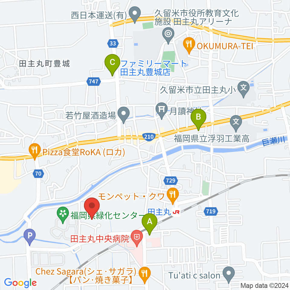 田主丸複合文化施設そよ風ホール周辺のコンビニエンスストア一覧地図