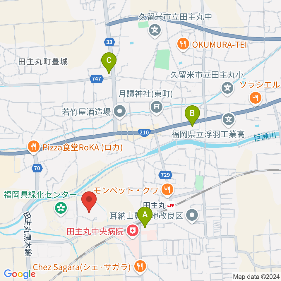 田主丸複合文化施設そよ風ホール周辺のコンビニエンスストア一覧地図