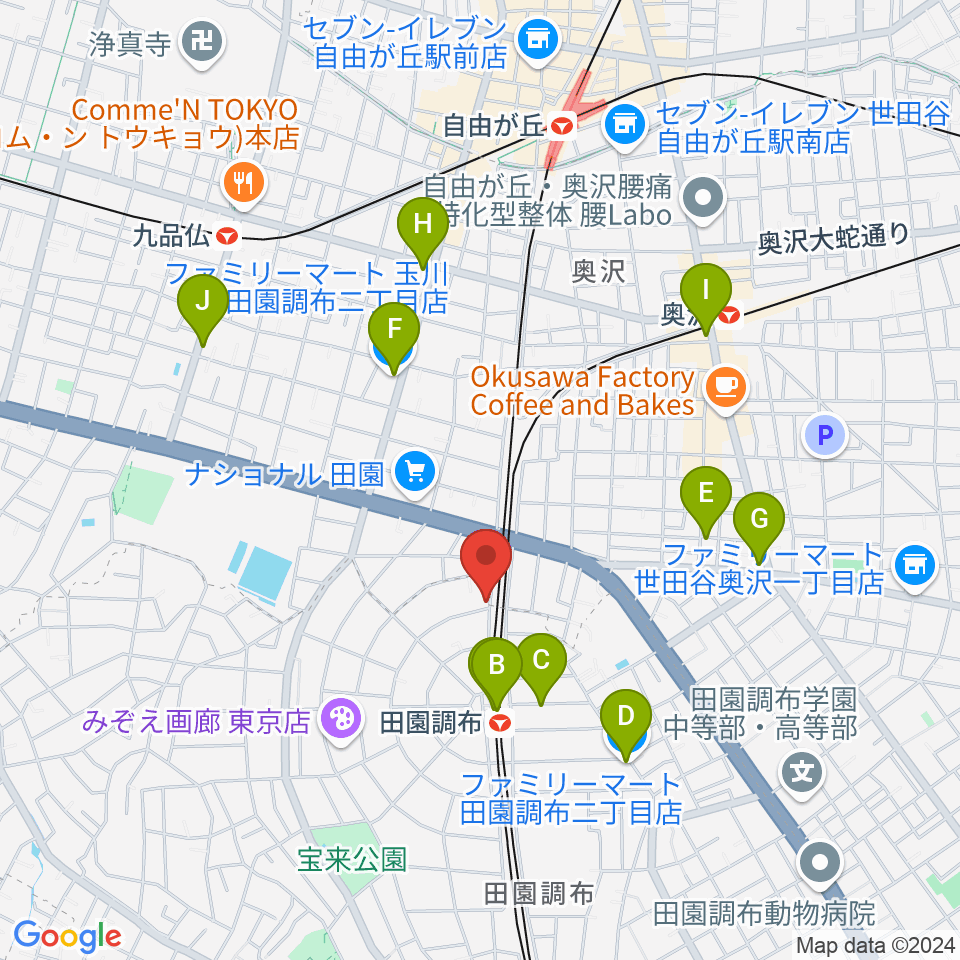 ピアノスタジオノア 田園調布店周辺のコンビニエンスストア一覧地図