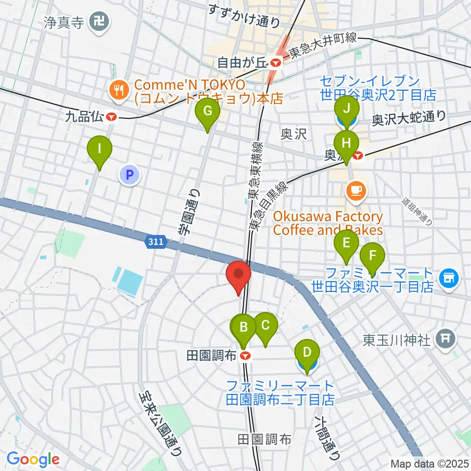 ピアノスタジオノア 田園調布店周辺のコンビニエンスストア一覧地図