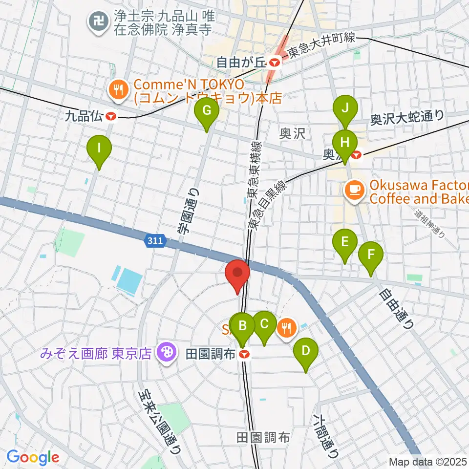 ピアノスタジオノア 田園調布店周辺のコンビニエンスストア一覧地図