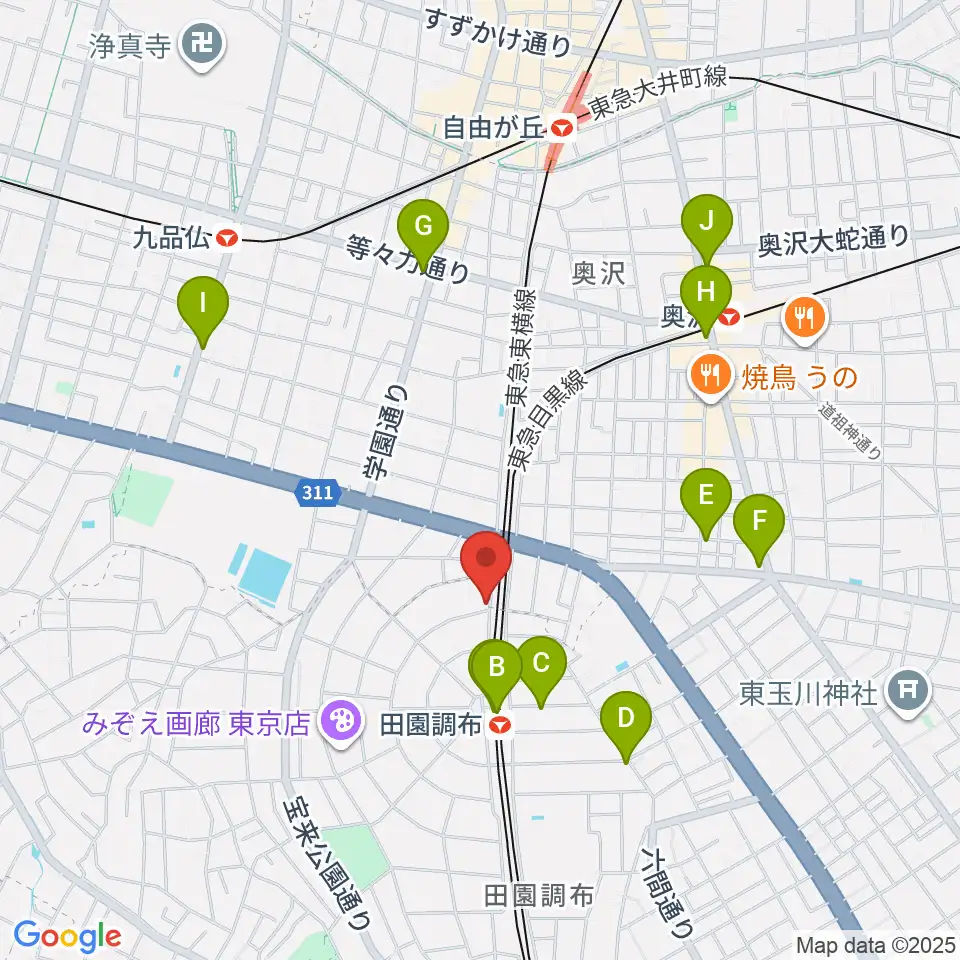 ピアノスタジオノア 田園調布店周辺のコンビニエンスストア一覧地図
