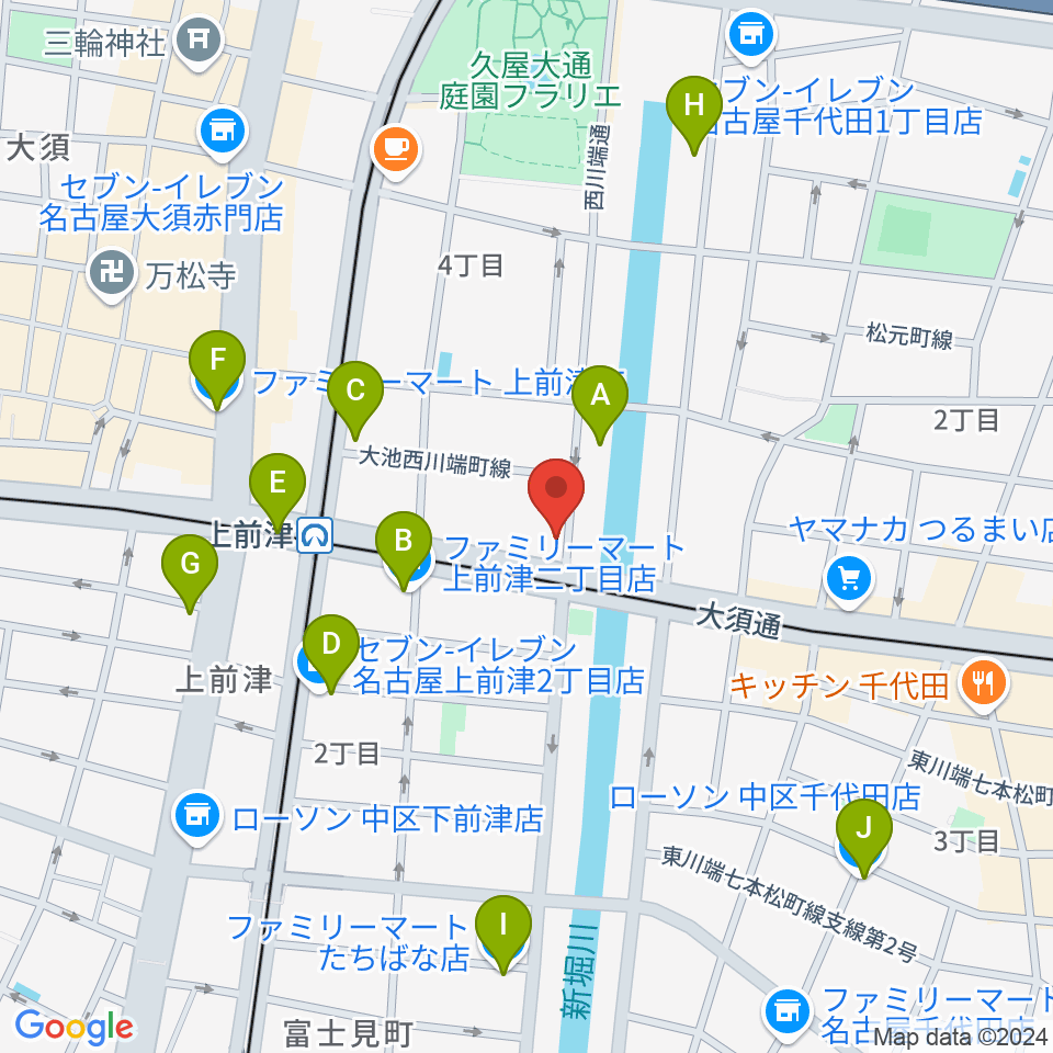 名古屋大須OYS周辺のコンビニエンスストア一覧地図