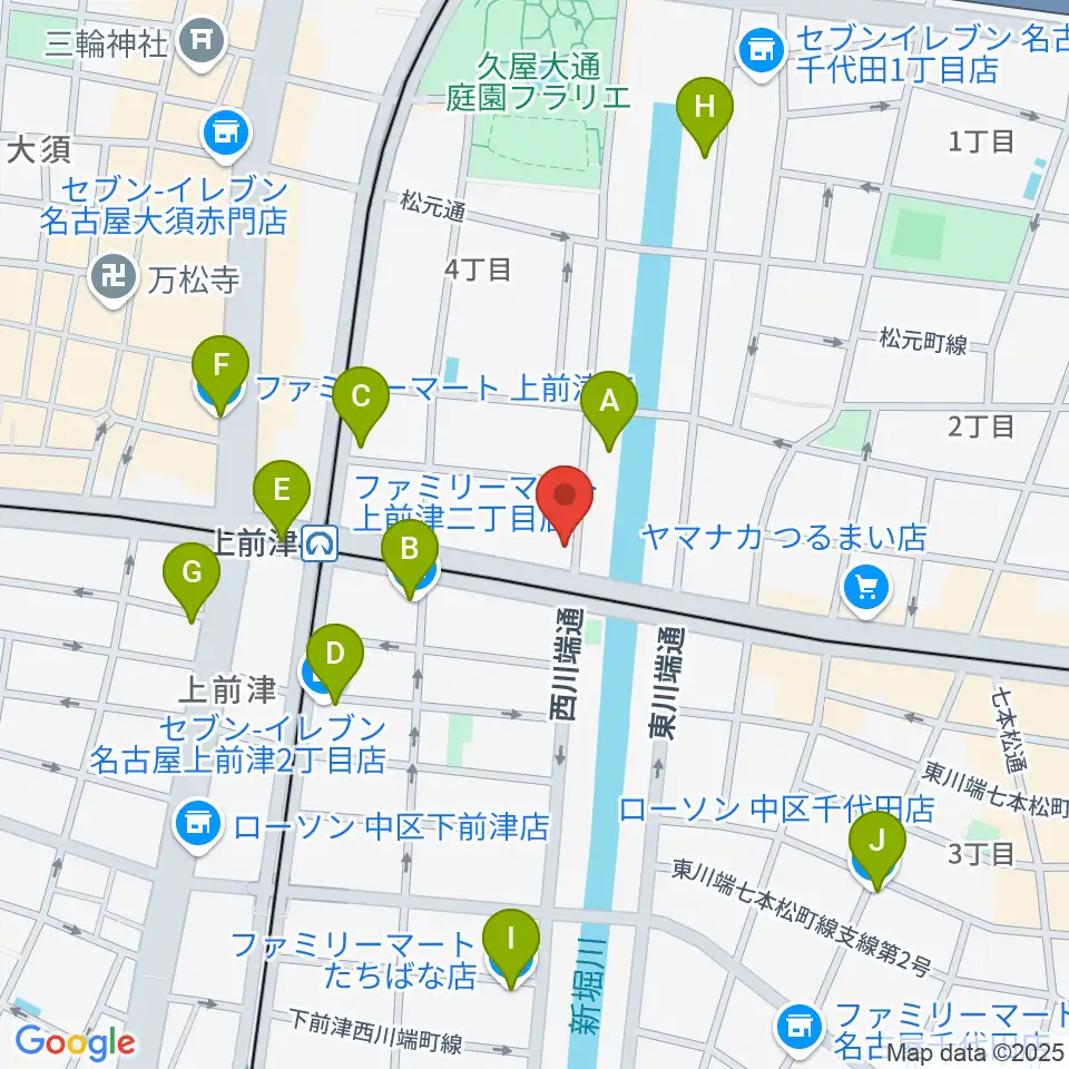 名古屋大須OYS周辺のコンビニエンスストア一覧地図