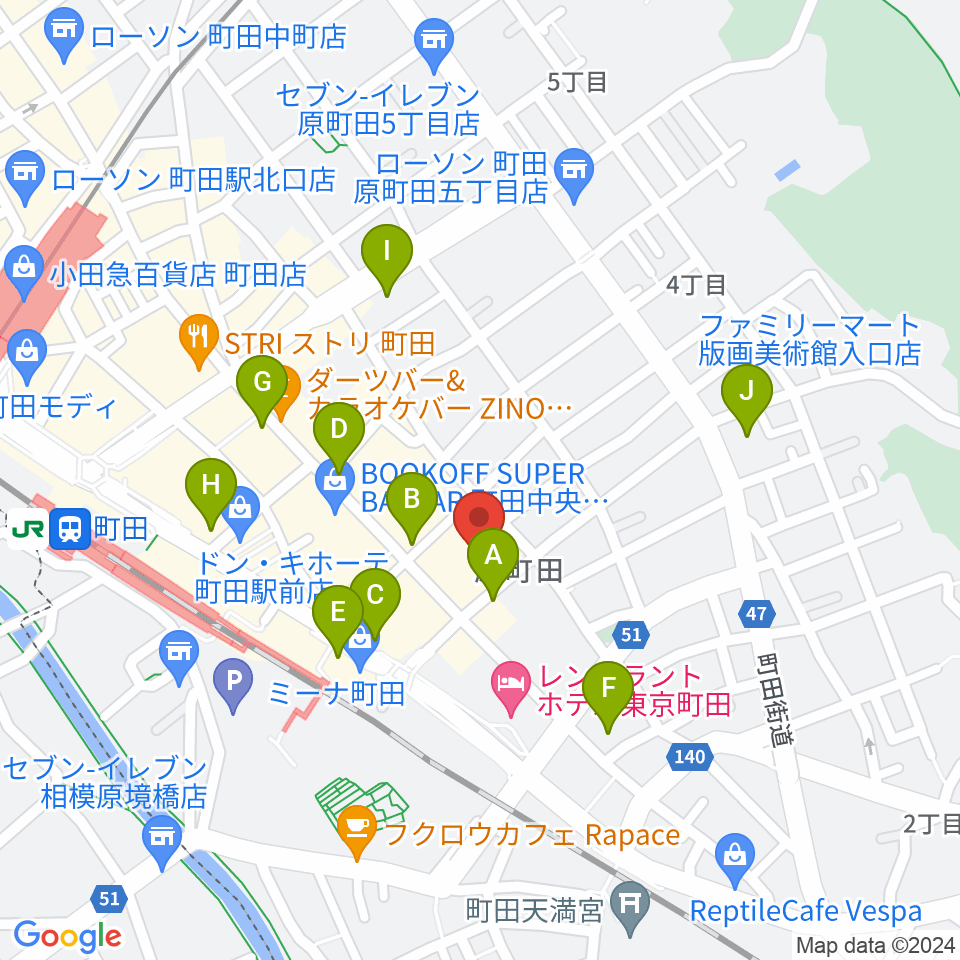 町田市民フォーラム周辺のコンビニエンスストア一覧地図