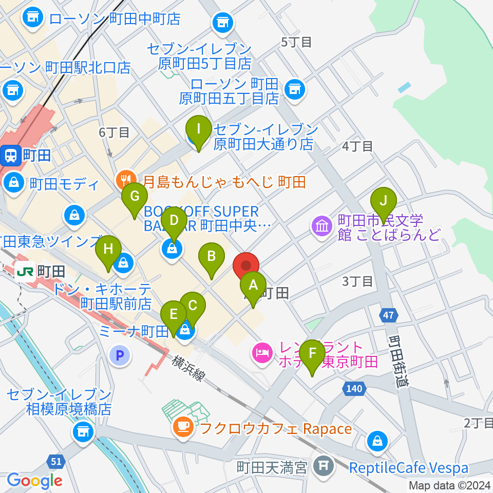 町田市民フォーラム周辺のコンビニエンスストア一覧地図