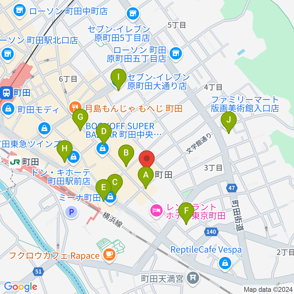 町田市民フォーラム周辺のコンビニエンスストア一覧地図