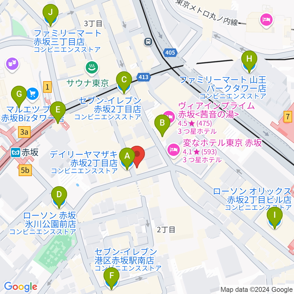 ヴァーチュオーゾ赤坂周辺のコンビニエンスストア一覧地図