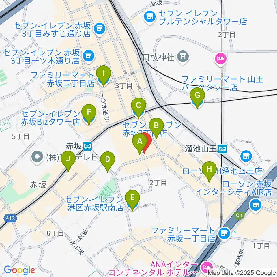 ヴァーチュオーゾ赤坂周辺のコンビニエンスストア一覧地図