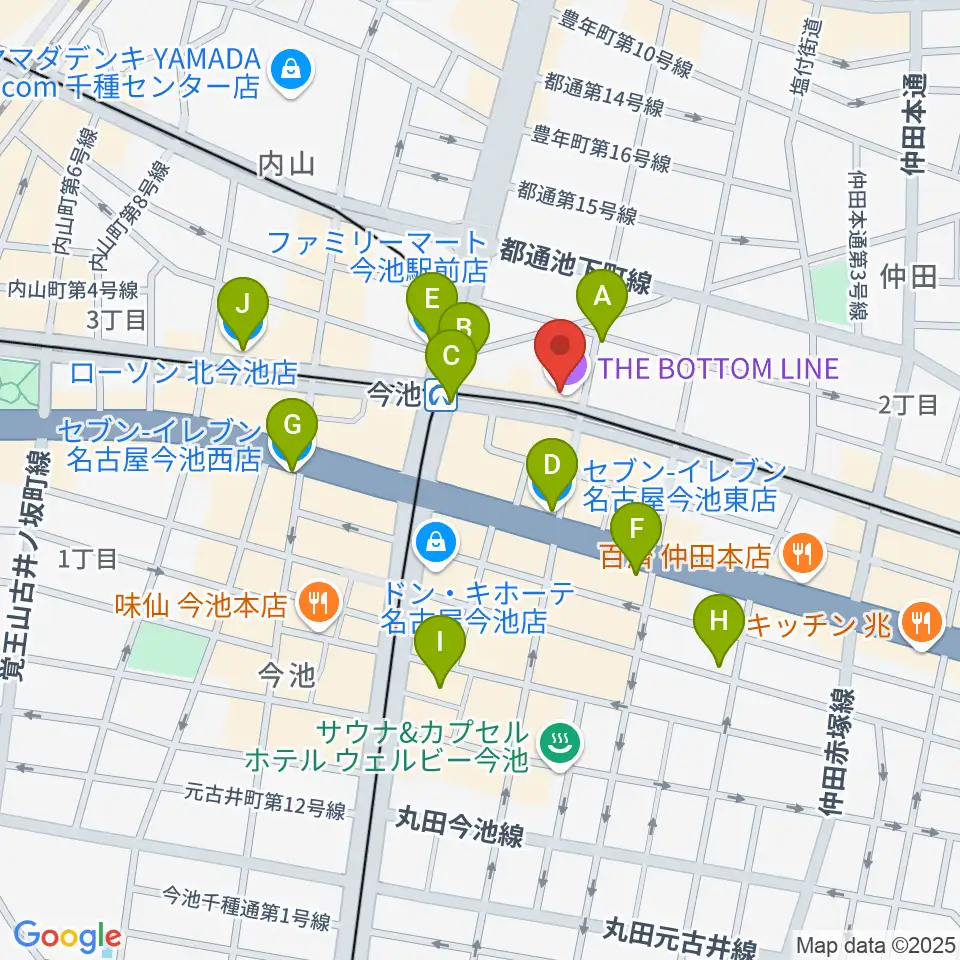 名古屋ボトムライン周辺のコンビニエンスストア一覧地図