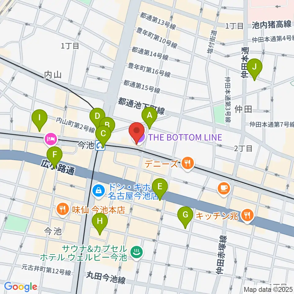 名古屋ボトムライン周辺のコンビニエンスストア一覧地図