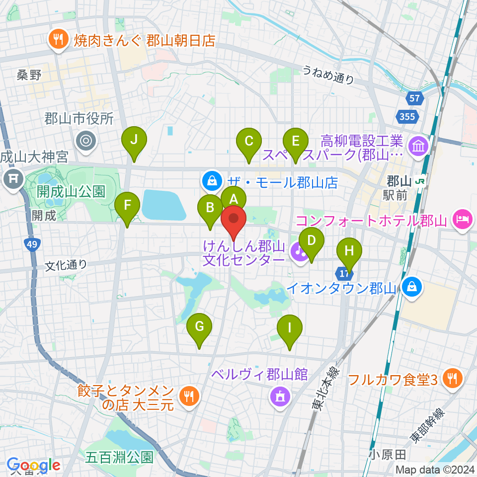 郡山市郡山公会堂周辺のコンビニエンスストア一覧地図