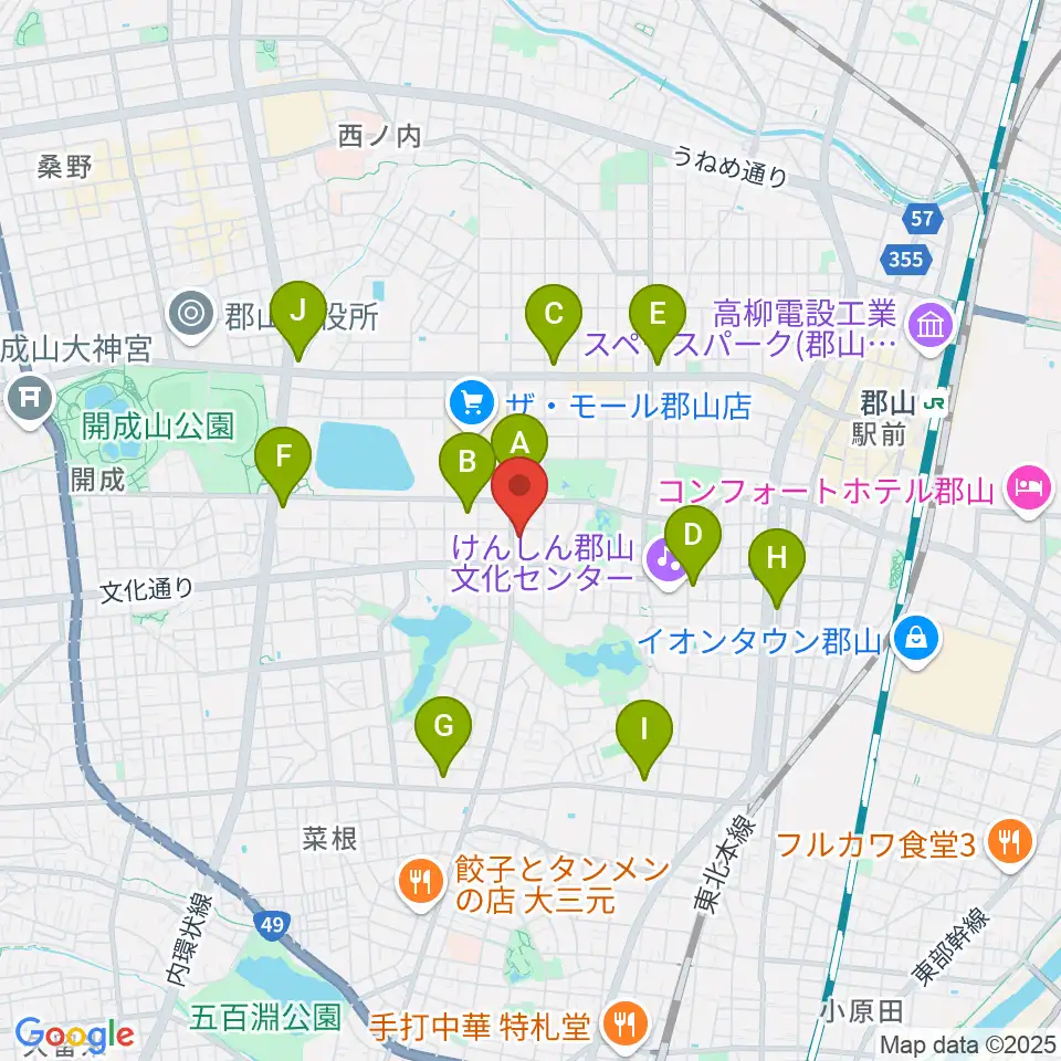 郡山市郡山公会堂周辺のコンビニエンスストア一覧地図