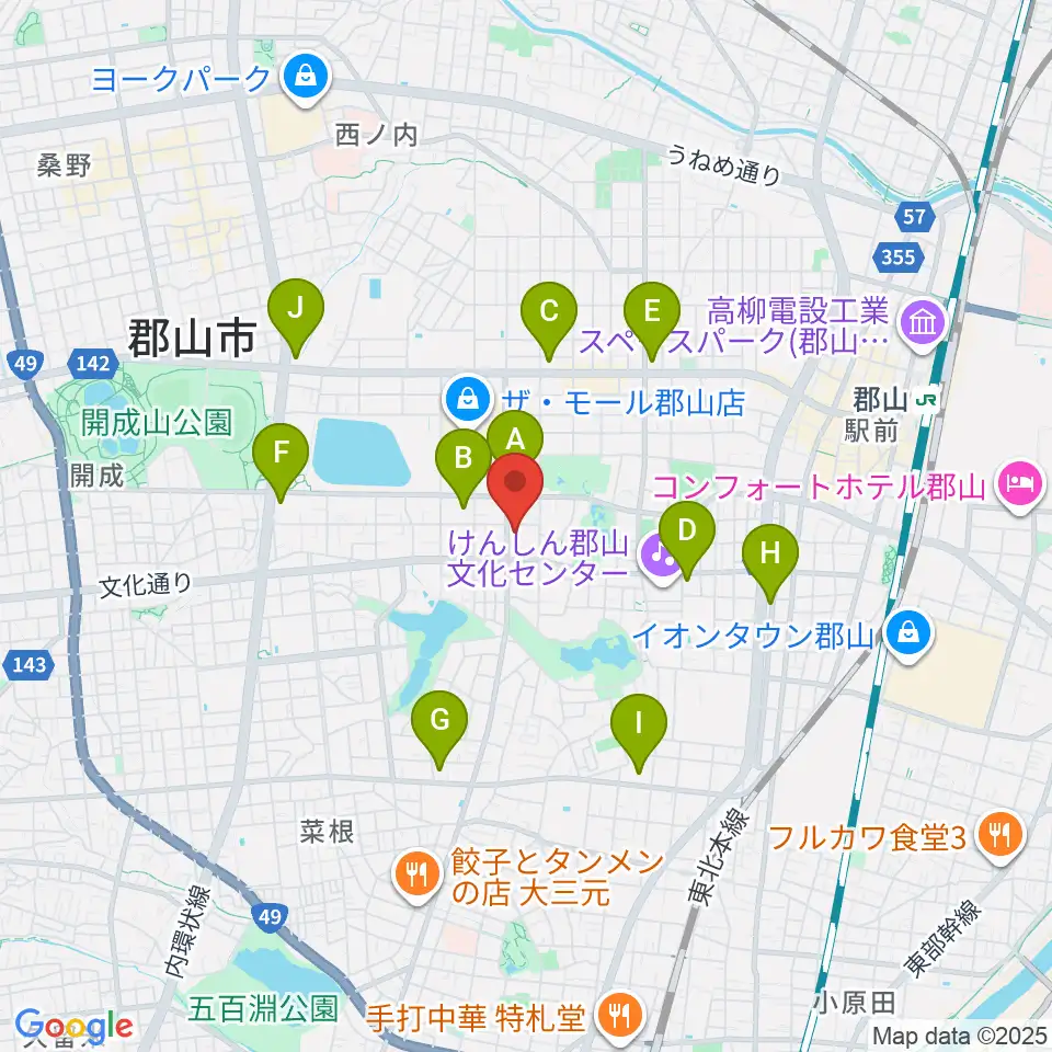 郡山市郡山公会堂周辺のコンビニエンスストア一覧地図