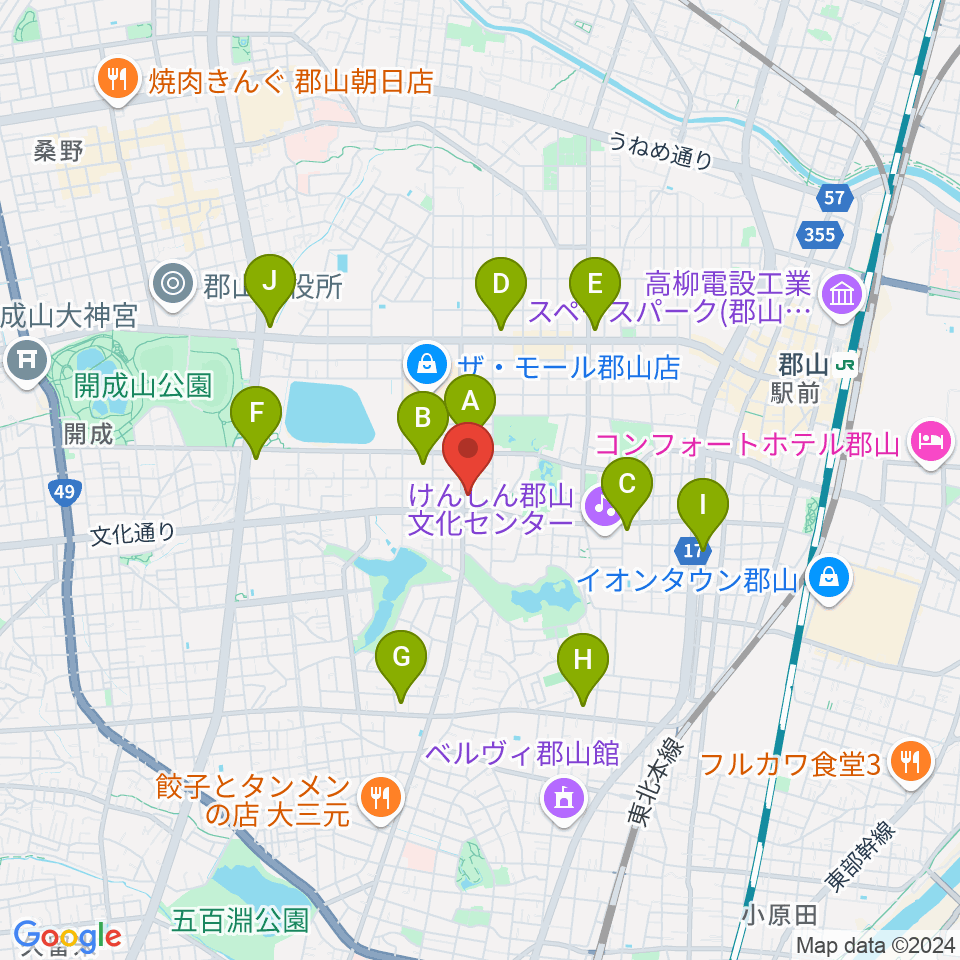 郡山市中央公民館・勤労青少年ホーム周辺のコンビニエンスストア一覧地図