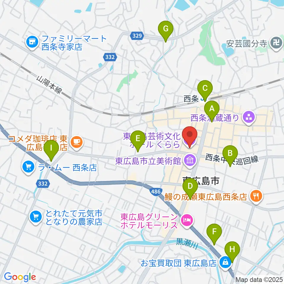 東広島芸術文化ホールくらら周辺のコンビニエンスストア一覧地図