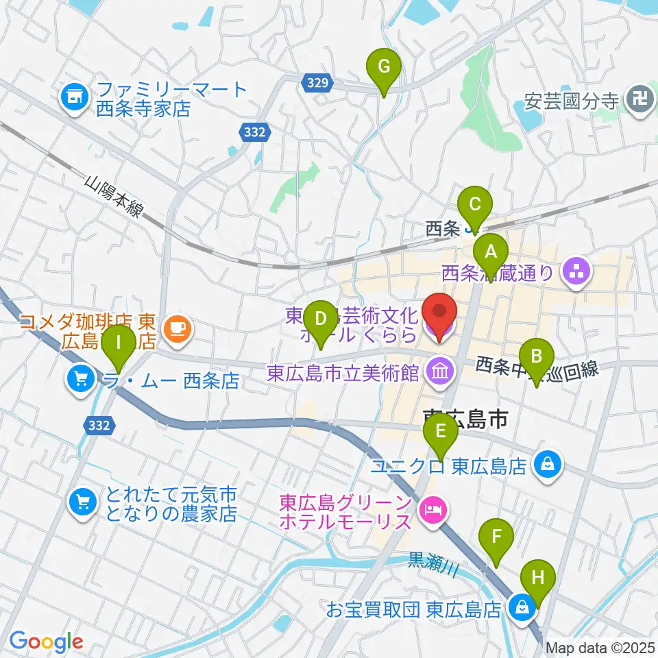 東広島芸術文化ホールくらら周辺のコンビニエンスストア一覧地図