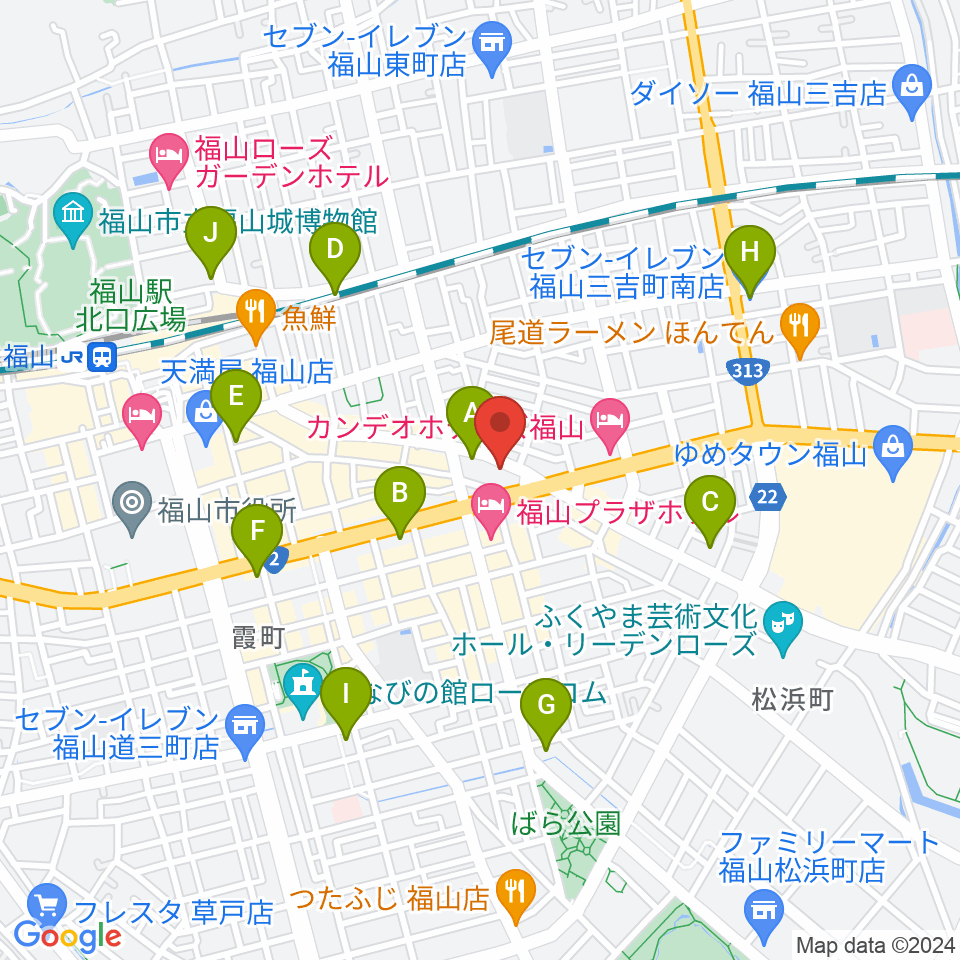 福山ガンズ周辺のコンビニエンスストア一覧地図