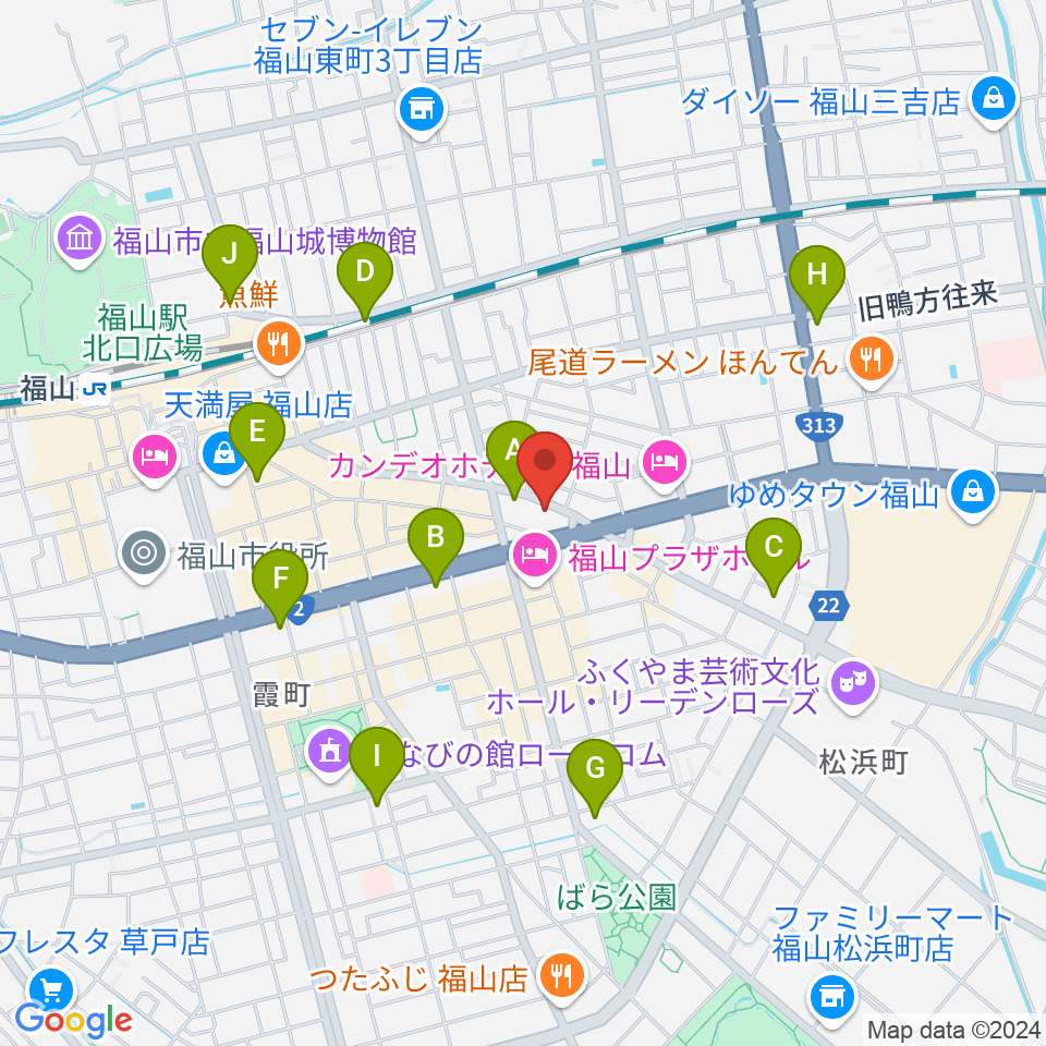 福山ガンズ周辺のコンビニエンスストア一覧地図