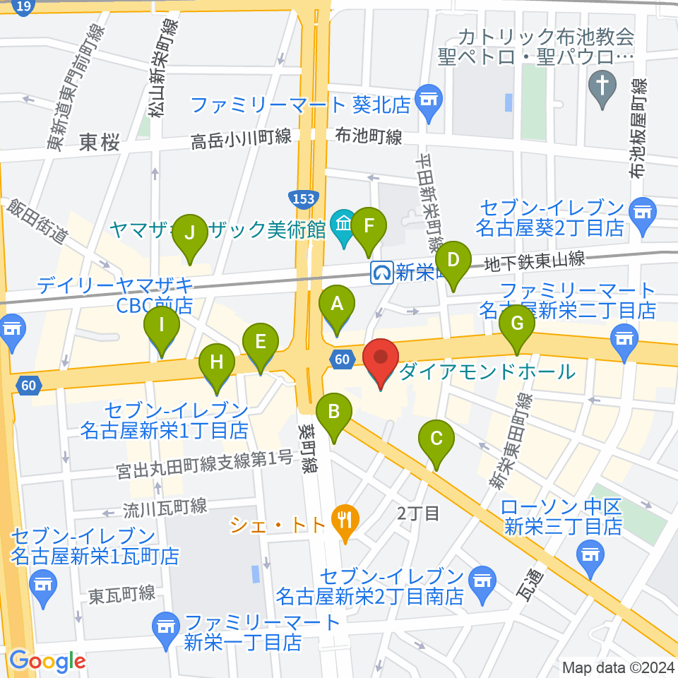 名古屋ダイアモンドホール周辺のコンビニエンスストア一覧地図