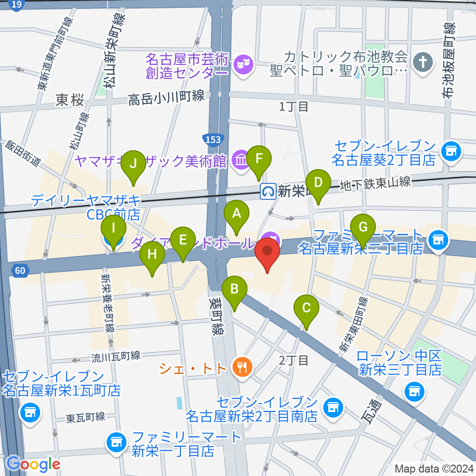 名古屋ダイアモンドホール周辺のコンビニエンスストア一覧地図