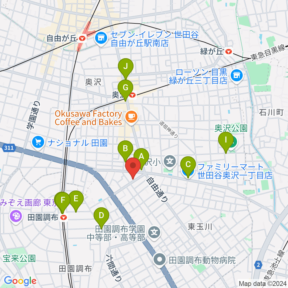 田園調布リトルジャイアント周辺のコンビニエンスストア一覧地図