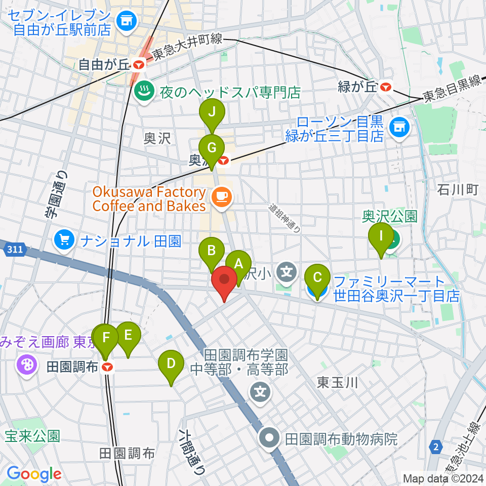 田園調布リトルジャイアント周辺のコンビニエンスストア一覧地図