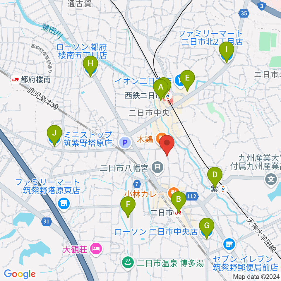 二日市ムーヴメント周辺のコンビニエンスストア一覧地図