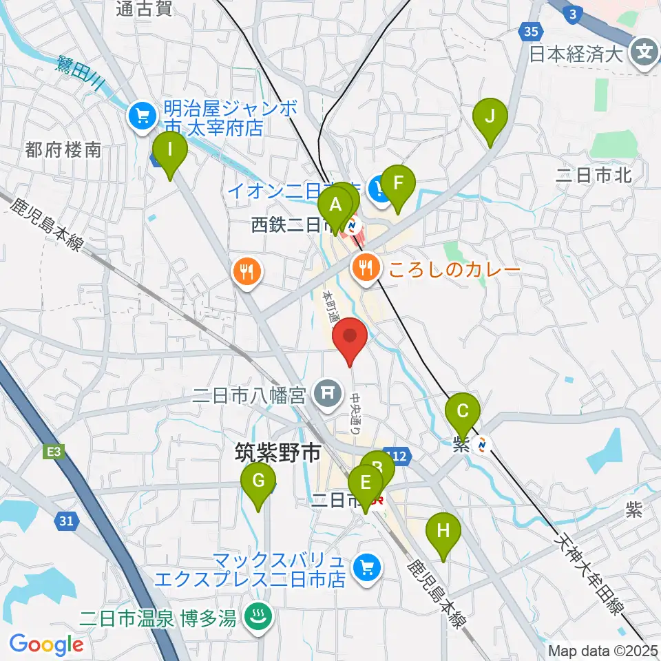 二日市ムーヴメント周辺のコンビニエンスストア一覧地図