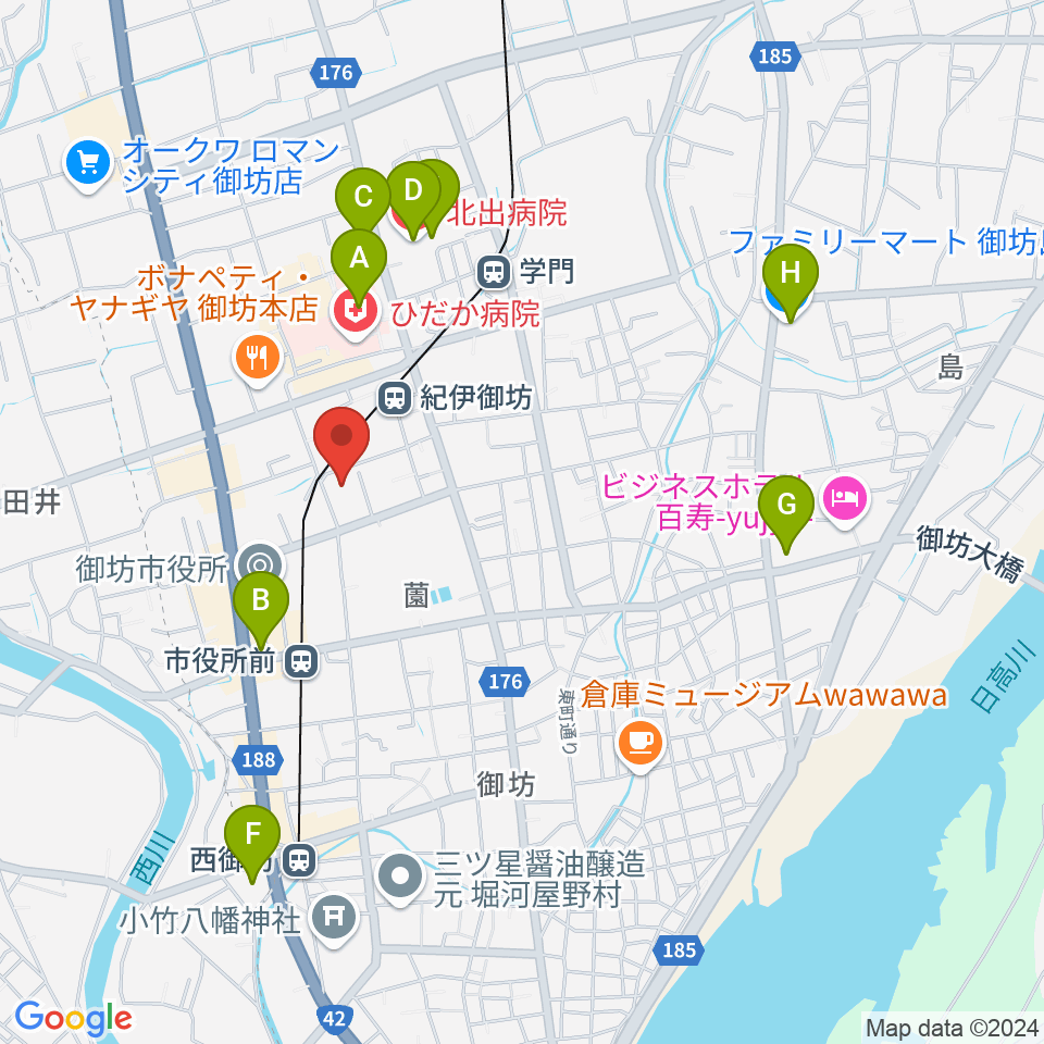 御坊市民文化会館周辺のコンビニエンスストア一覧地図