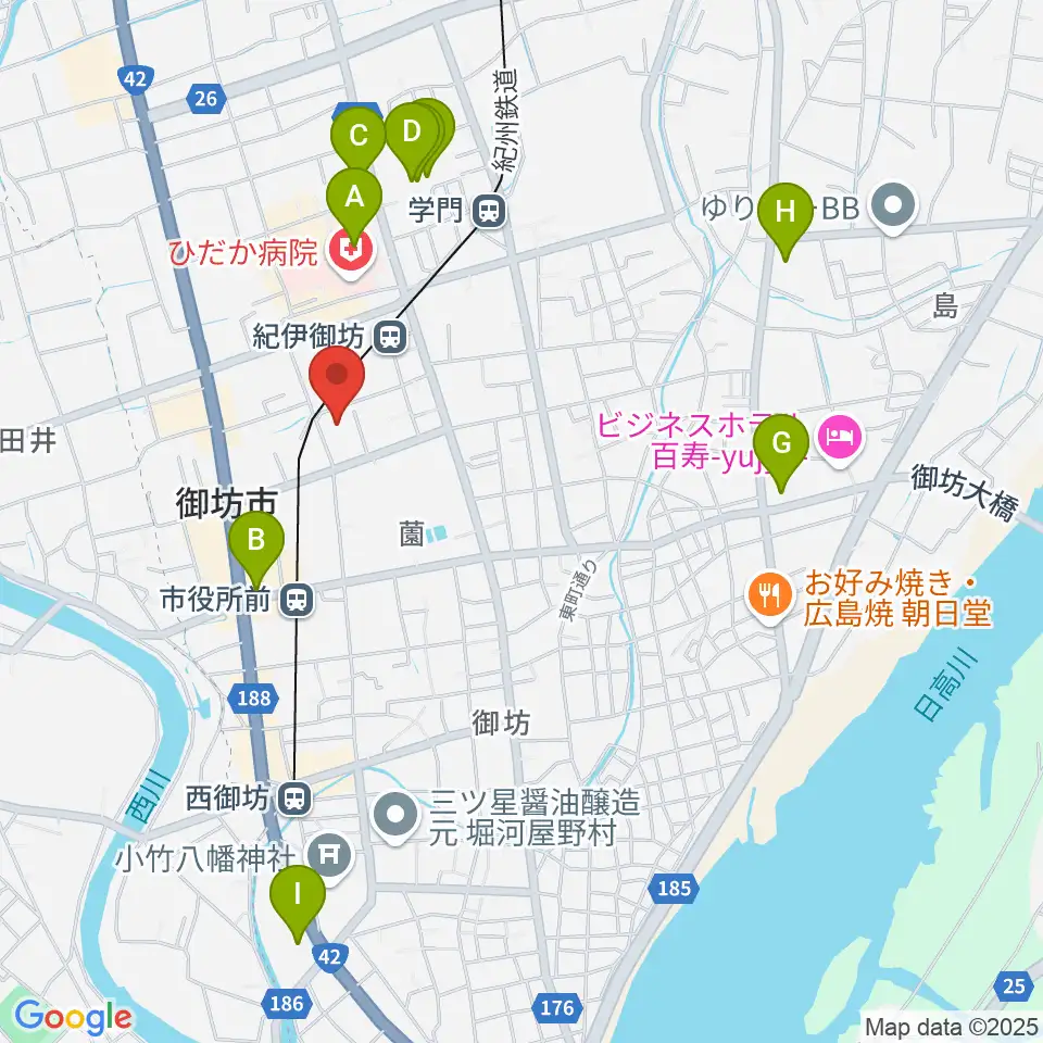 御坊市民文化会館周辺のコンビニエンスストア一覧地図