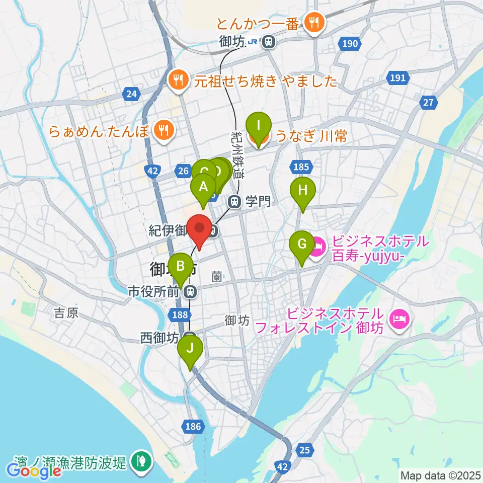 御坊市民文化会館周辺のコンビニエンスストア一覧地図