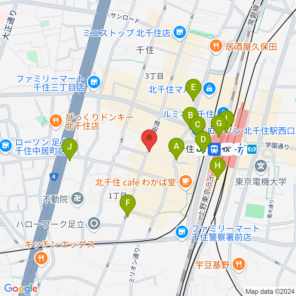 北千住Cub周辺のコンビニエンスストア一覧地図