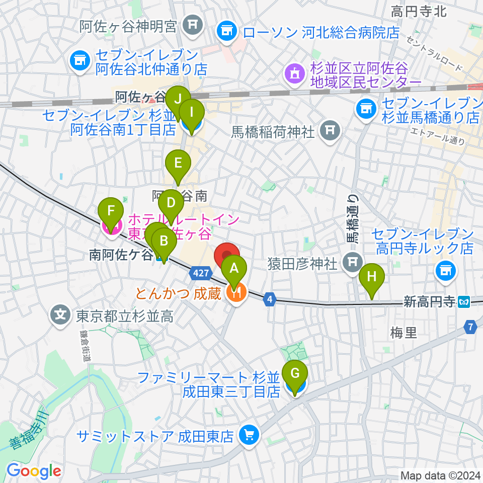 ニュースター楽器 阿佐ヶ谷センター周辺のコンビニエンスストア一覧地図