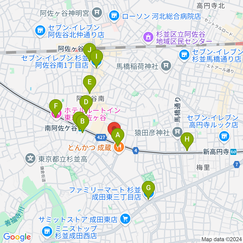 ニュースター楽器 阿佐ヶ谷センター周辺のコンビニエンスストア一覧地図