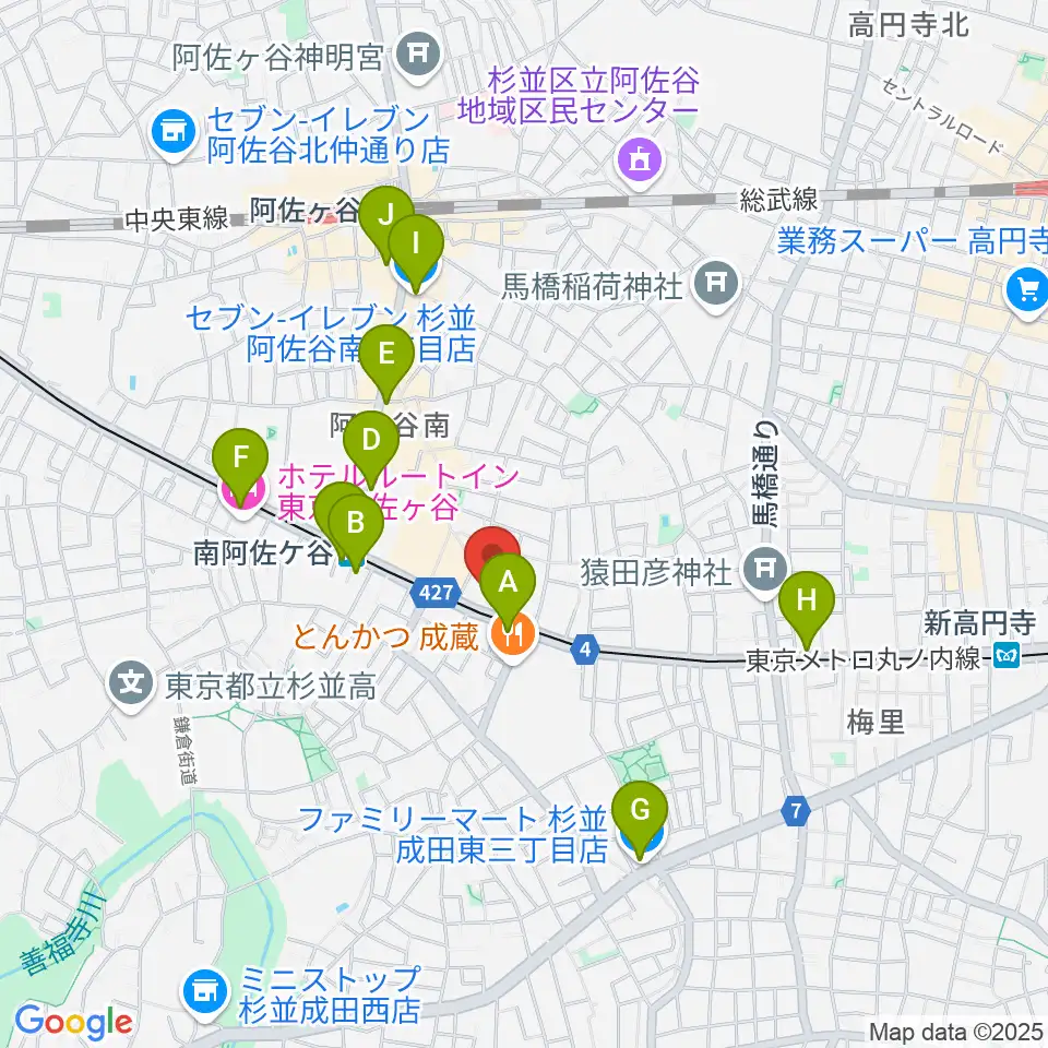 ニュースター楽器 阿佐ヶ谷センター周辺のコンビニエンスストア一覧地図