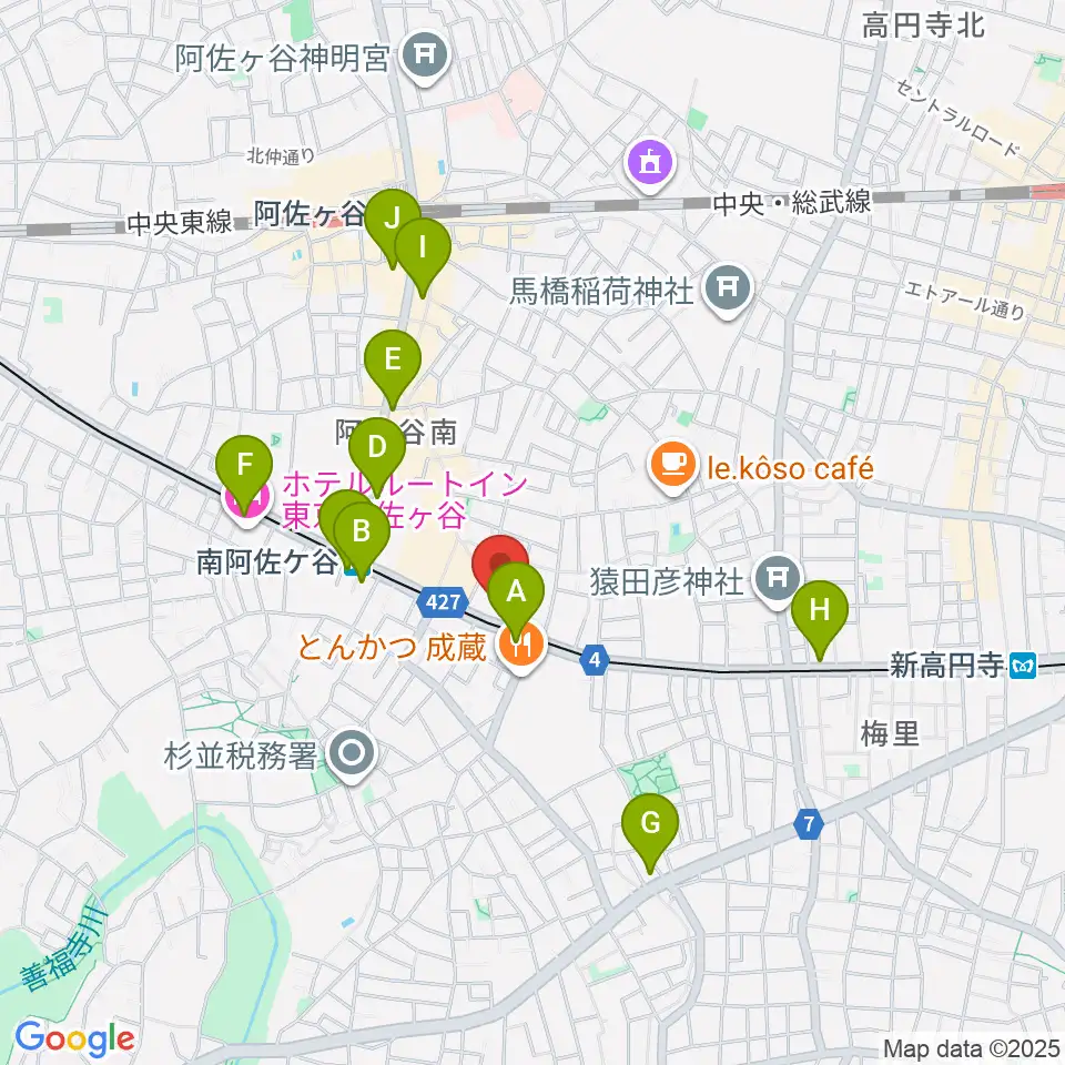 ニュースター楽器 阿佐ヶ谷センター周辺のコンビニエンスストア一覧地図