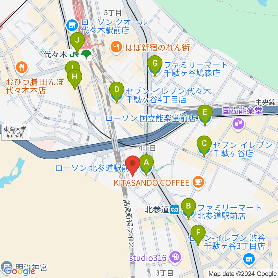 GRAPES北参道周辺のコンビニエンスストア一覧地図