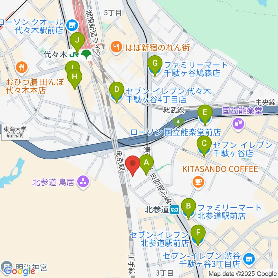 GRAPES北参道周辺のコンビニエンスストア一覧地図