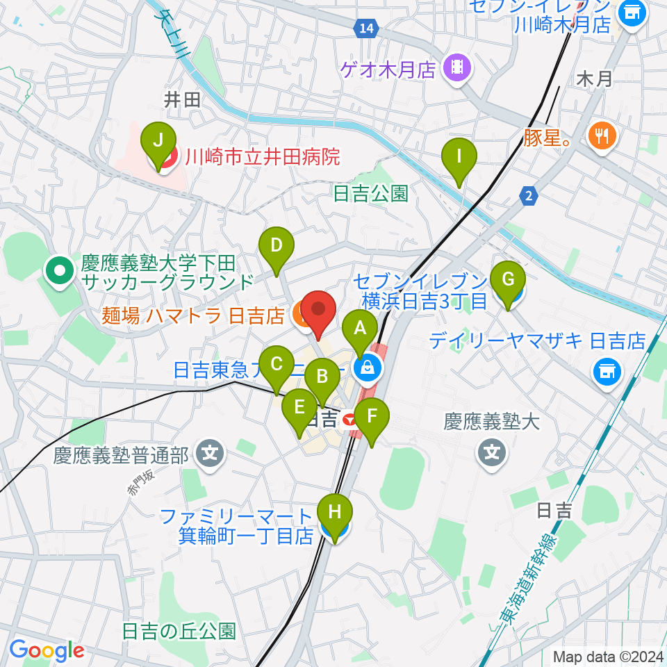 日吉Wonder Wall Yokohama周辺のコンビニエンスストア一覧地図