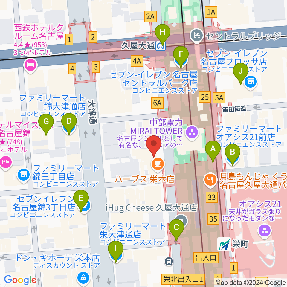 名古屋栄ムジカ周辺のコンビニエンスストア一覧地図