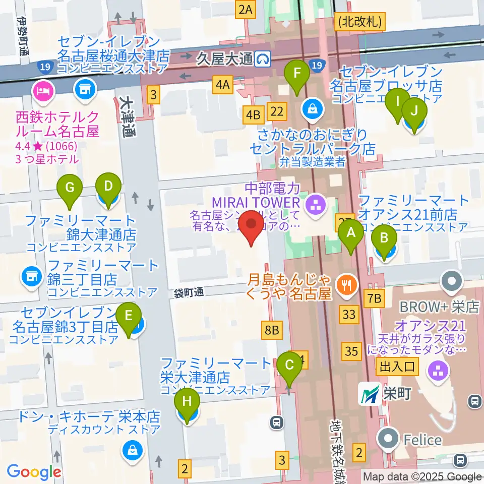 名古屋栄ムジカ周辺のコンビニエンスストア一覧地図