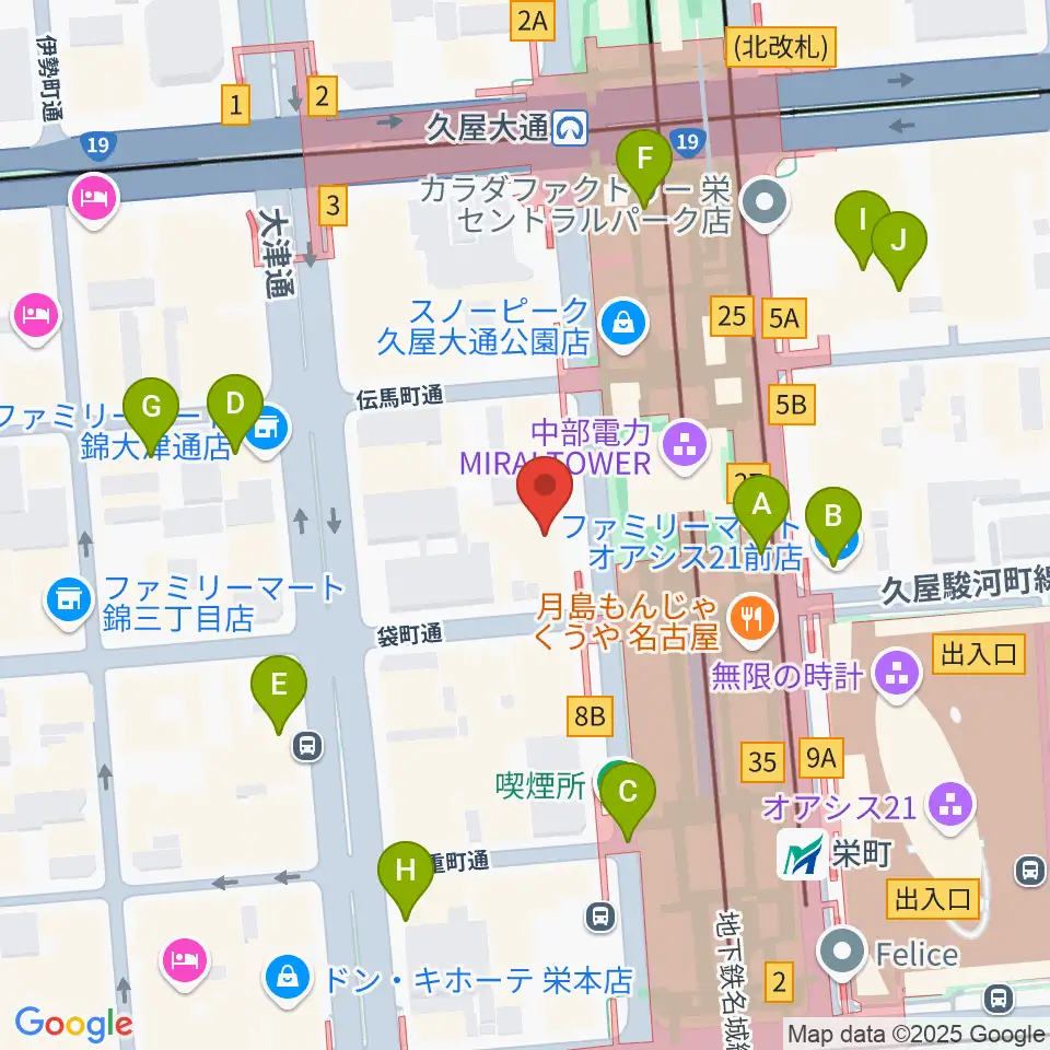 名古屋栄ムジカ周辺のコンビニエンスストア一覧地図