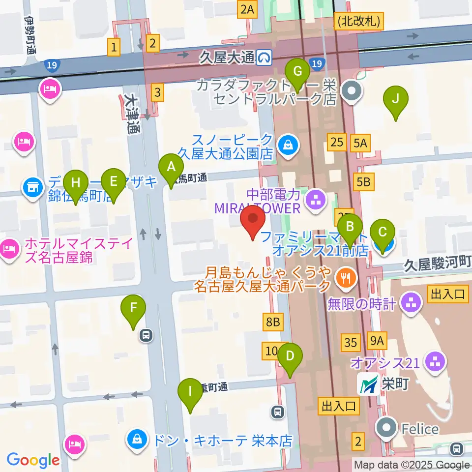 名古屋栄ムジカ周辺のコンビニエンスストア一覧地図