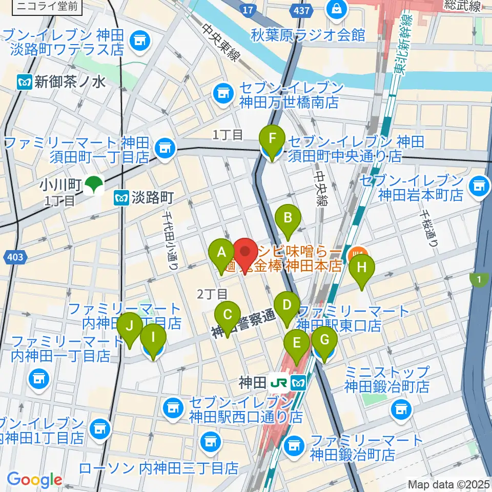神田Jazz spot Step!周辺のコンビニエンスストア一覧地図