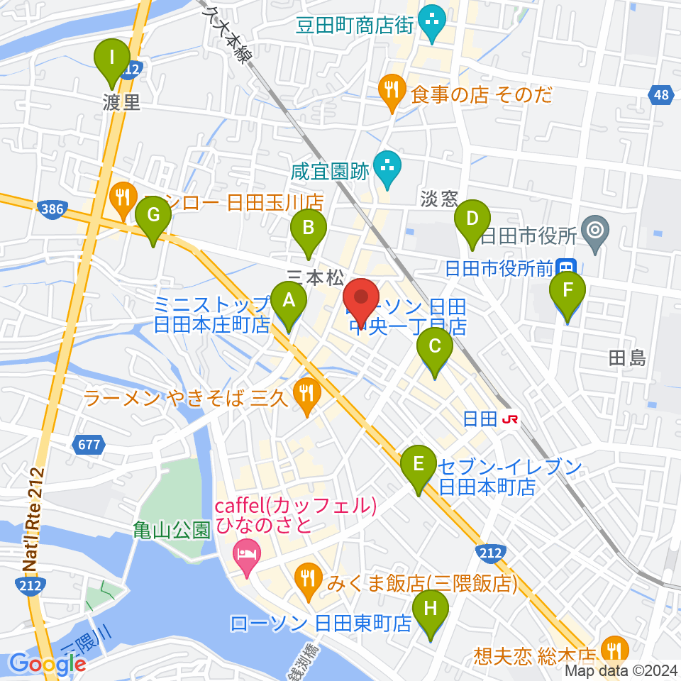 日田市民文化会館 パトリア日田周辺のコンビニエンスストア一覧地図