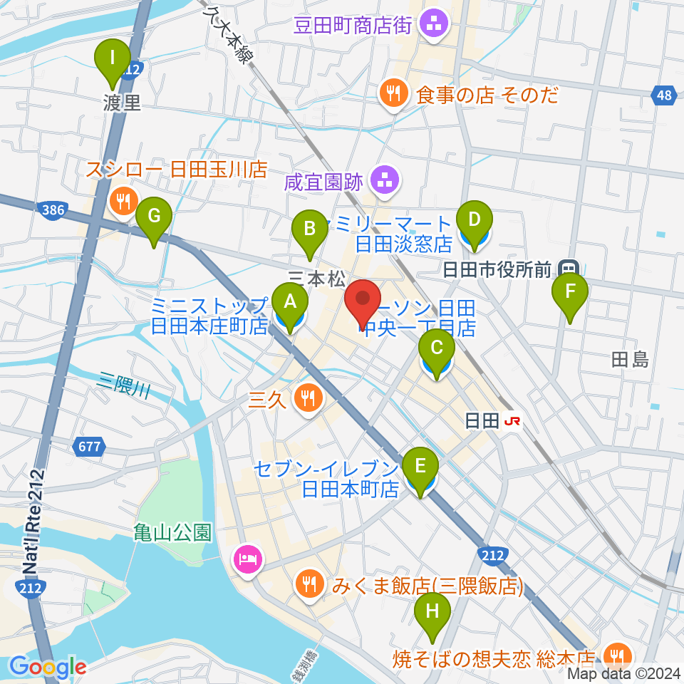 日田市民文化会館 パトリア日田周辺のコンビニエンスストア一覧地図